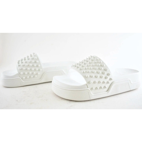 Christian Louboutin Pool Fun Flat Spike Bianco White Platform Slide Sandal 44 11